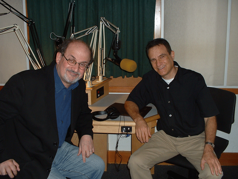 Salman Rushdie and Richard Wolinsky at the KPFA Studios in 2005.