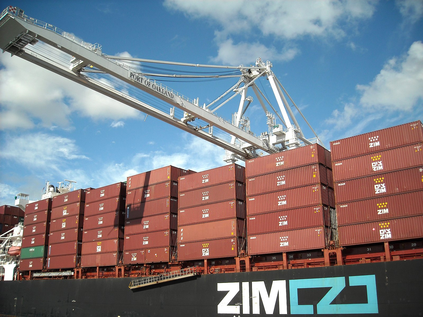 Zim Integrated Shipping Services is an Israeli shipping line which is attempting to dock at the Port of Oakland. Daniel Ramirez, 2010 DOCK PORT SHIP CONTAINER SHIPPING