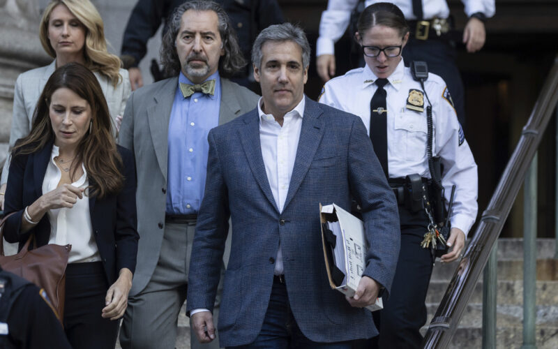 Michael Cohen leaves former President Donald Trump's civil business fraud trial at New York Supreme Court, Tuesday, Oct. 24, 2023, in New York. (AP Photo/Yuki Iwamura)