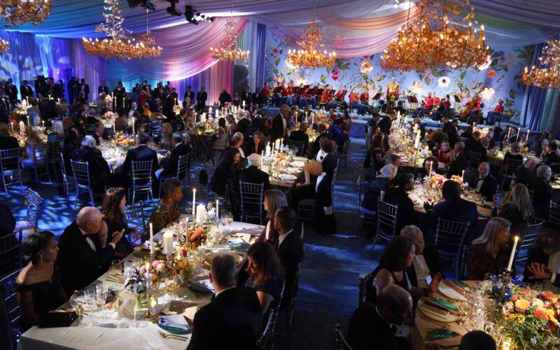 Guests are seated as President Joe Biden and first lady Jill Biden host Australian Prime Minister Anthony Albanese and his partner Jodie Haydon for a State Dinner at the White House, Wednesday, Oct. 25, 2023, in Washington. (AP Photo/Evan Vucci)