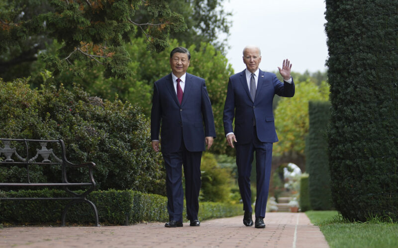 President Joe Biden and China's President President Xi Jinping walk in the gardens at the Filoli Estate in Woodside, Calif., Wednesday, Nov, 15, 2023, on the sidelines of the Asia-Pacific Economic Cooperative conference. (Doug Mills/The New York Times via AP, Pool)