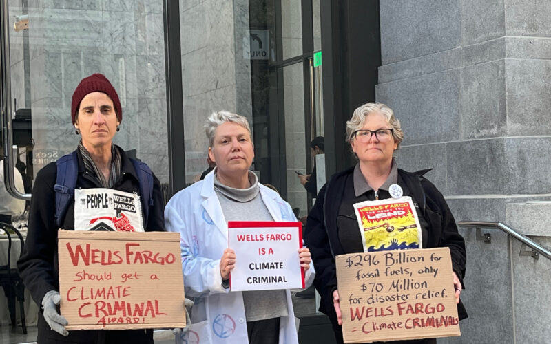 Scientist Rebellion Turtle Island Action at Red Cross Gala honoring Wells Fargo. Pic used w/permission