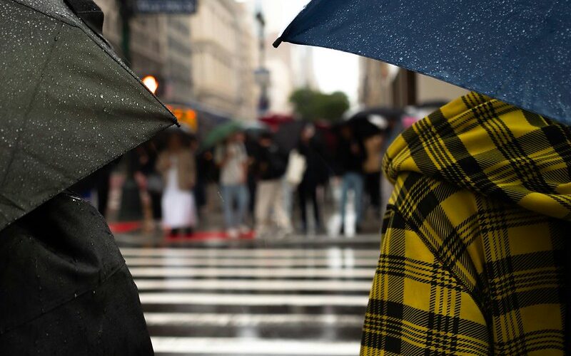 umbrellas in rain
