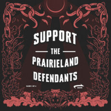 image with featuring broken chain links, crescent moons, kale, flowers, raccoons, other animals and the words " Support The Prairieland Defendants"