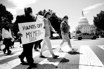 WASHINGTON, DC - JUNE 14:  Protesters rally outside the U.S. Capitol against the NSA's recently detailed surveillance programs June 13, 2013 in Washington, DC. Members of various action groups gathered to protest the ÒNational Security Agency's abuses of law abiding Americans.  (Photo by Win McNamee/Getty Images)