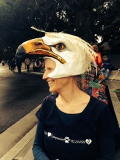 Jean Stewart, marching with "Animals Against Extinction," in the Oakland Climate March.  Feb. 2015 