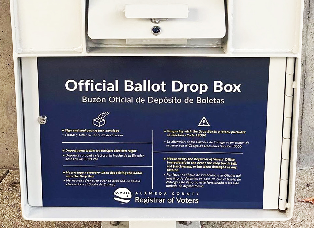 Photo of Alameda County ballot drop box by @stevenkolson on Instagram.