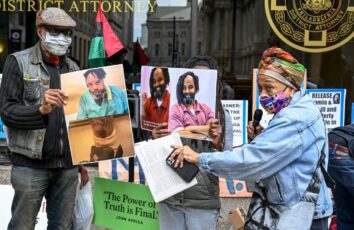 Protest to demand the freedom of Mumia Abu-Jamal.