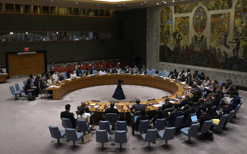 The United Nations Security Council meets at the United Nations headquarters, Tuesday, Aug. 13, 2024. (AP Photo/Pamela Smith)