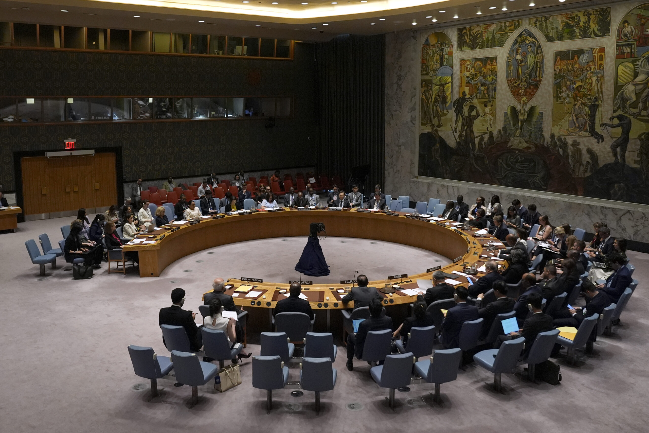 The United Nations Security Council meets at the United Nations headquarters, Tuesday, Aug. 13, 2024. (AP Photo/Pamela Smith)