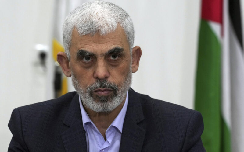 FILE - Yahya Sinwar, head of Hamas in Gaza, chairs a meeting with leaders of Palestinian factions at his office in Gaza City, on April 13, 2022. (AP Photo/Adel Hana, File)