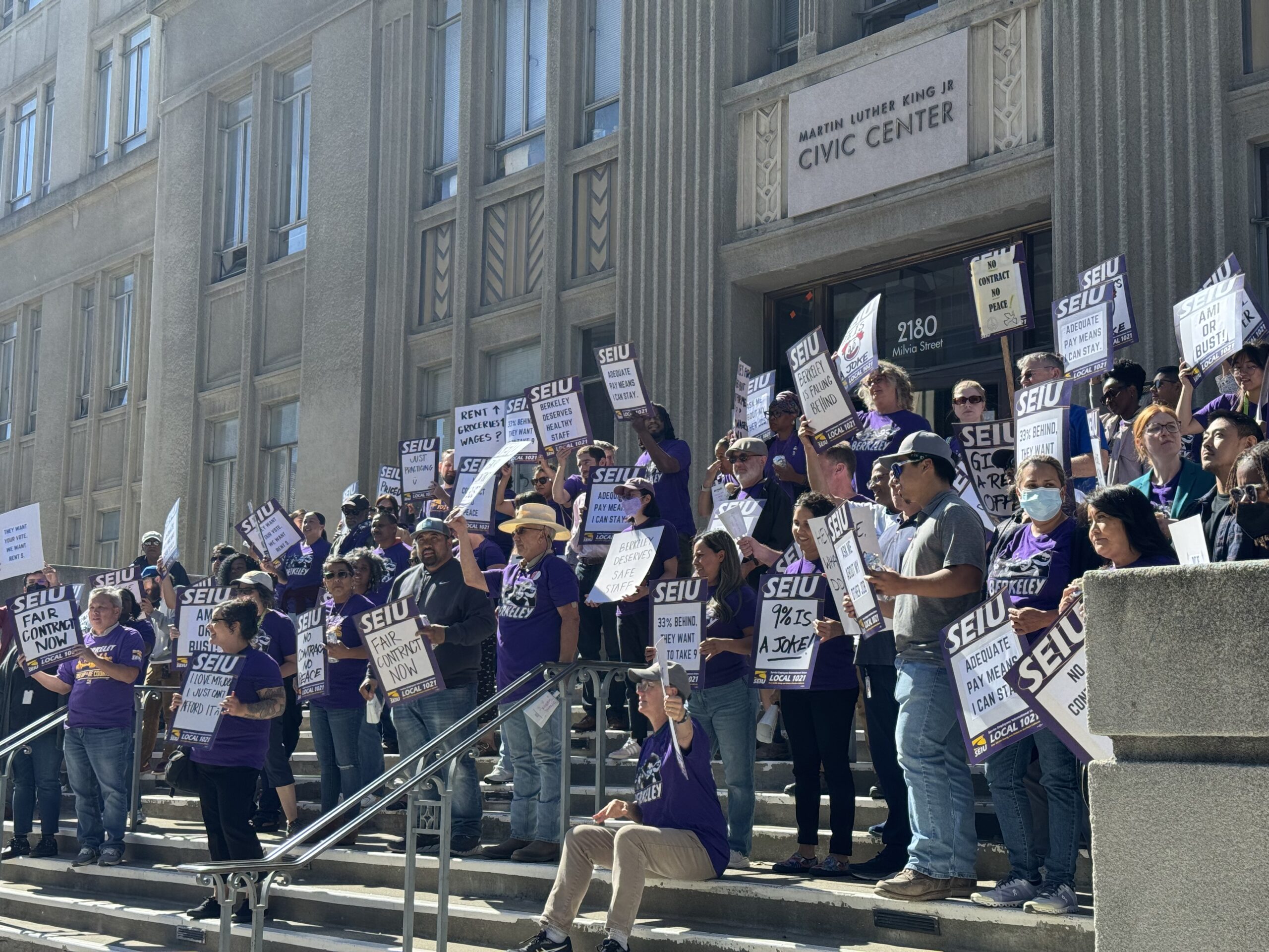 SEIU 1021 local berkeley city workers practice picket protest contract negotiations dispute