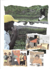 a collage featuring photos of Black folks studying, playing, farming and organizing