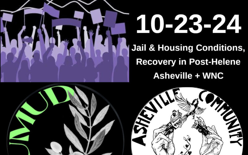 WNC Tenants network logo, Sumud Collective logo and Asheville Community Bail Fund logo