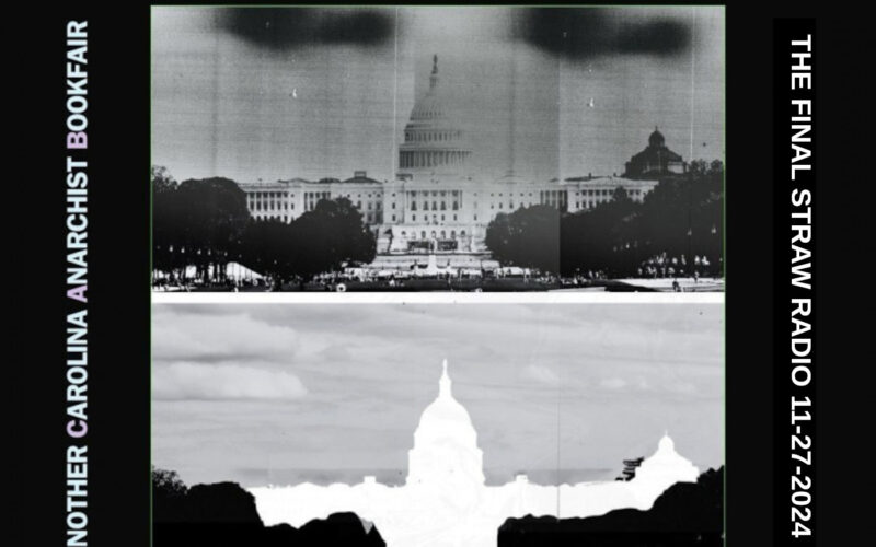 "Abortion Beyond The State" with two black and white images of the US capitol